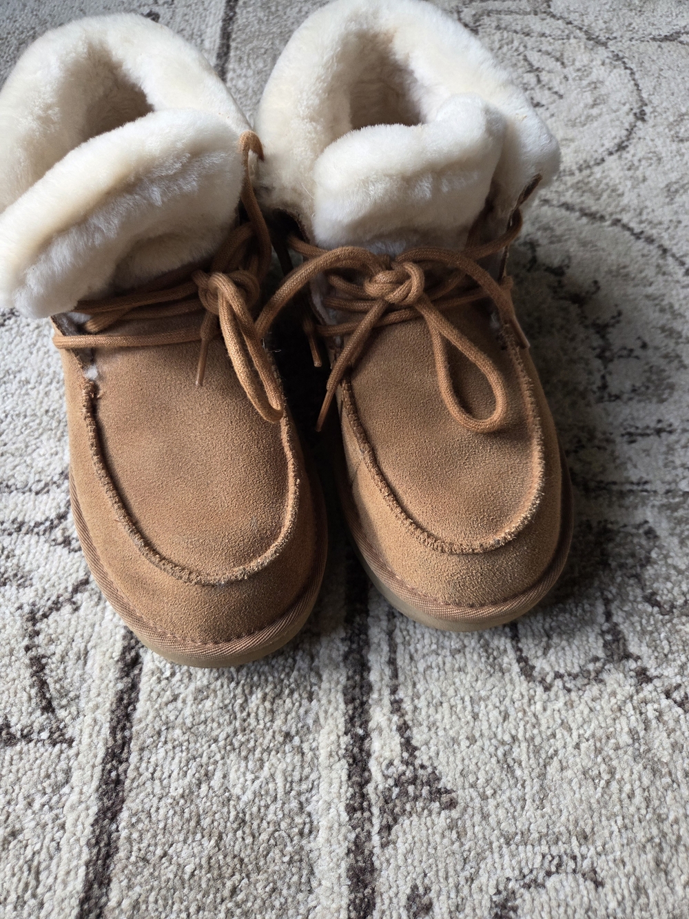 Kids Cozy Faux-Shearling Lined Suede Boots - Tan